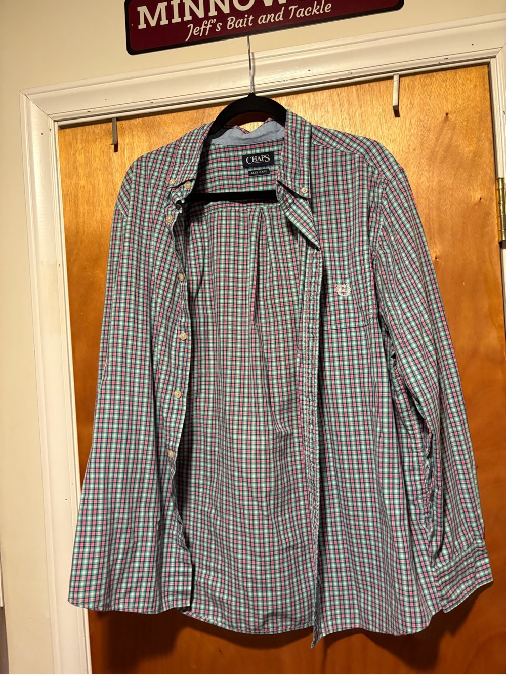 Chaps Plaid Button-Up Shirt in Teal, Pink & White